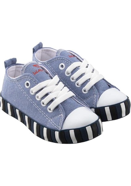 Unisex Çocuk Keten Kısa Convers Modeli Bağcıklı Spor Ayakkabı Mavi