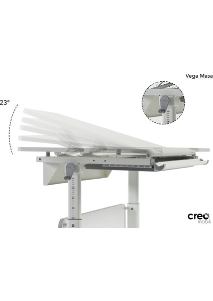 Creo Mobili Vega Delüx Yükseklik Ayarlı Çalışma Masası Takımı (Çalışma Masası + Sandalye + Keson) - Beyaz / Fuşya