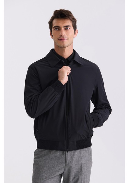 Siyah Comfort Fit Berberi Yaka Mevsimlik Mont