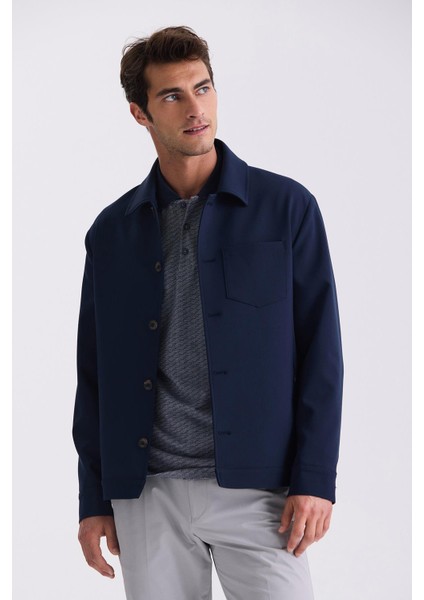 Lacivert Slim Fit Mono Yaka Mevsimlik Mont
