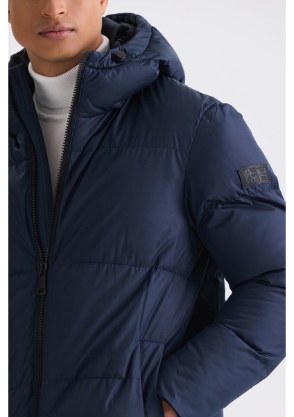 Lacivert Comfort Fit Kapüşonlu Tam Dolum Kışlık Mont