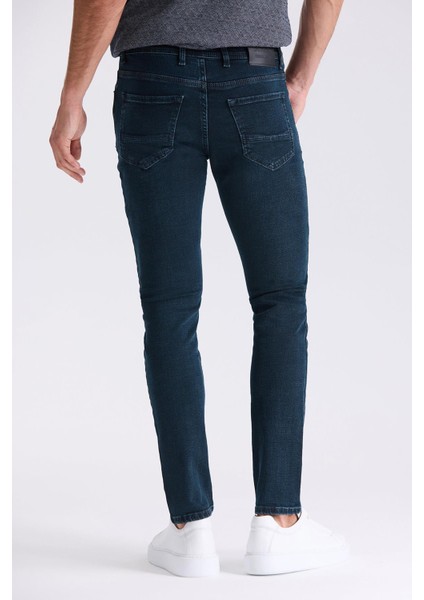 Koyu Lacivert Slim Fit Likralı Pamuklu Yıkamalı Jean Kot Pantolon