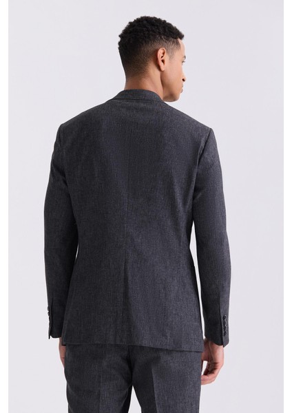 Siyah Slim Fit Mono Yaka Keten Takım Elbise