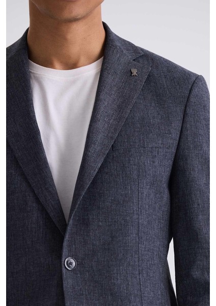 Koyu Lacivert Slim Fit Mono Yaka Keten Takım Elbise modelleri