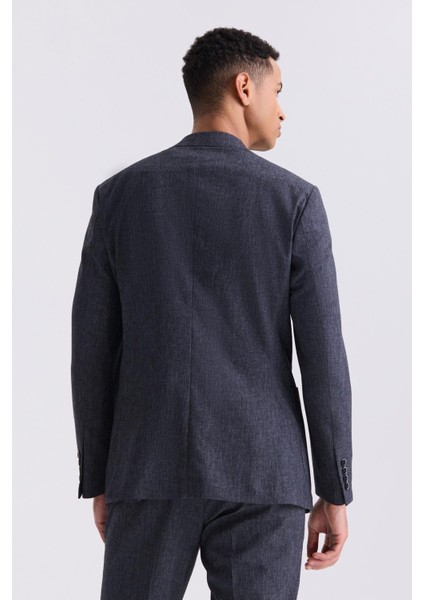 Koyu Lacivert Slim Fit Mono Yaka Keten Takım Elbise fırsatları