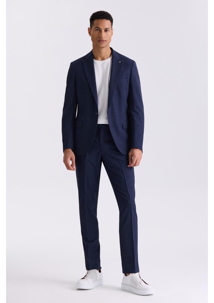 Lacivert Slim Fit Mono Yaka Keten Takım Elbise