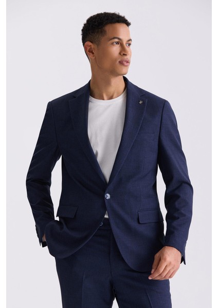 Lacivert Slim Fit Mono Yaka Keten Takım Elbise fiyatları