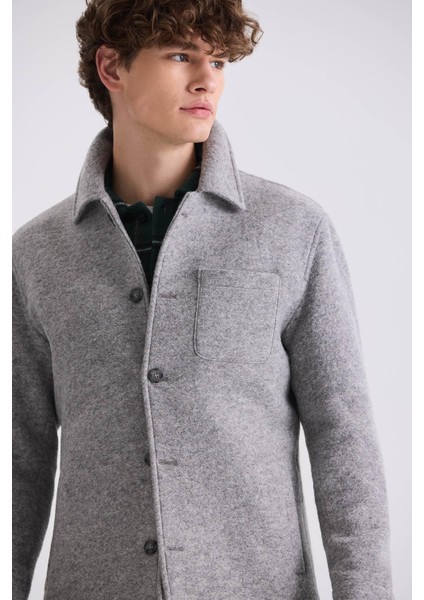 Gri Slim Fit Berberi Yaka Yünlü Kaşe Kaban modelleri