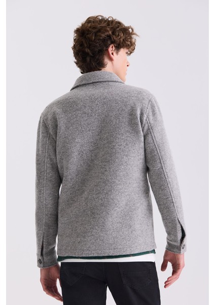 Gri Slim Fit Berberi Yaka Yünlü Kaşe Kaban fırsatları
