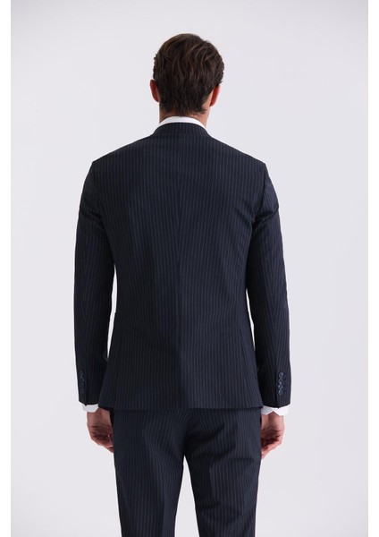 Lacivert Slim Fit Sivri Yaka Strech Çizgili Jogger Takım Elbise fırsatları