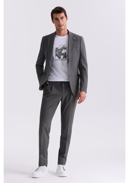 Haki Slim Fit Sivri Yaka Spor Takım Elbise