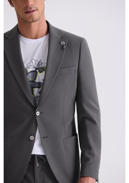 Haki Slim Fit Sivri Yaka Spor Takım Elbise