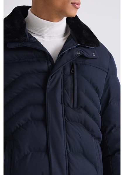 Lacivert Regular Fit Yaka Kürklü Kışlık Mont Mont modelleri