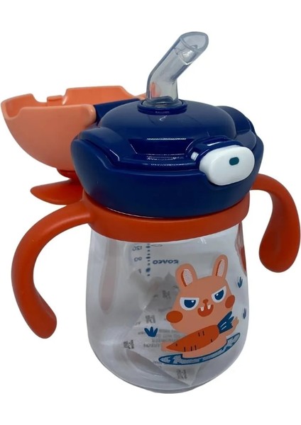 220ML Pipetli Sevimli Hayvan Desenli Pervaneli Akıllı Pipet Toplu Tritan Su Matarası