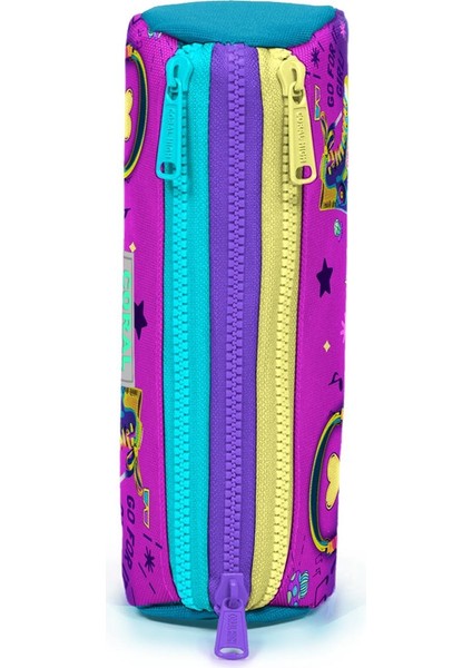 Kids Pembe Turkuaz Kulaklık Paten Desenli Üç Bölmeli Kalem Çantası 22054 modelleri
