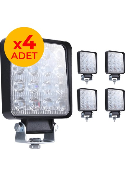4 Adet Off Road Beyaz LED Sis Farı Kare Çalışma Lambası 12/24V
