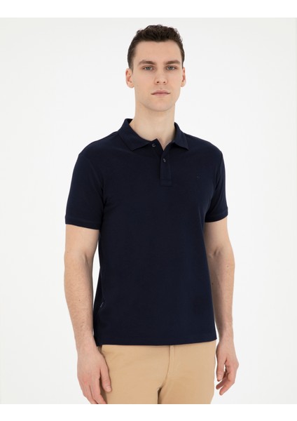 Erkek Lacivert Slim Fit Basic Tişört 50280754-VR033