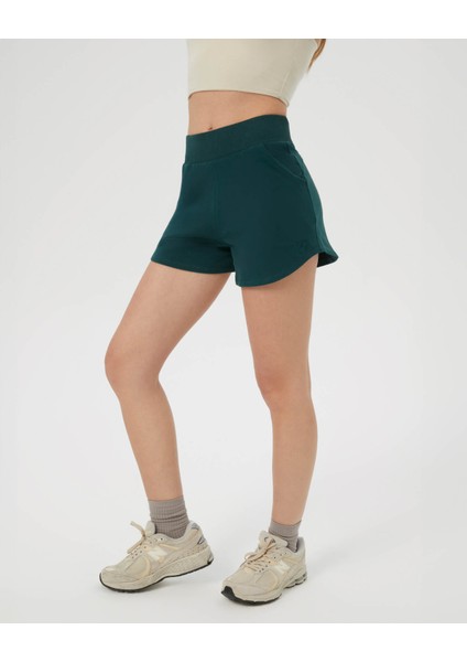 Ayma Active Koyu Yeşil Bel Lastikli Ayarlanabilir Sweatshort Şort