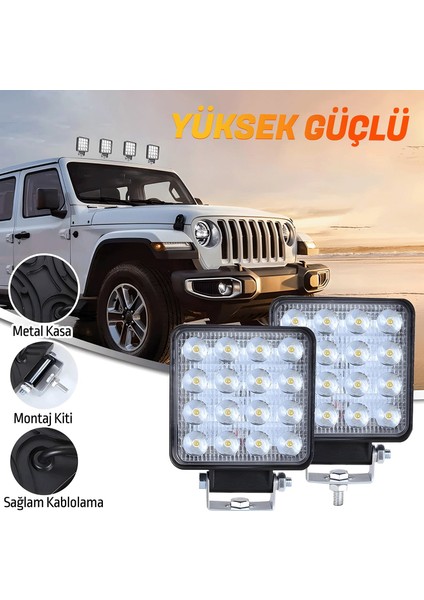 10 Adet Off Road Beyaz LED Sis Farı Kare Çalışma Lambası 12/24V
