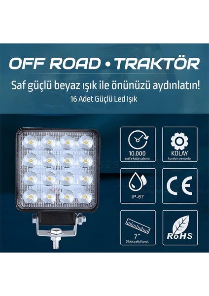10 Adet Off Road Beyaz LED Sis Farı Kare Çalışma Lambası 12/24V