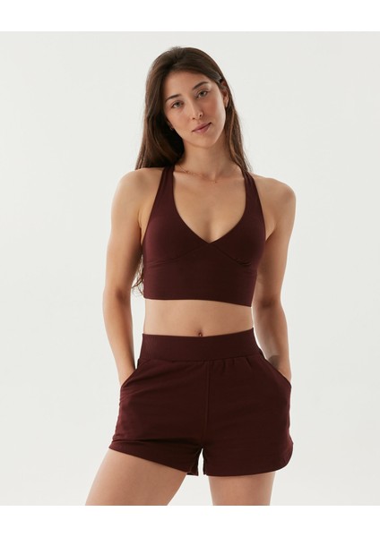 Kahverengi Bel Lastikli Ayarlanabilir Sweatshort Şort