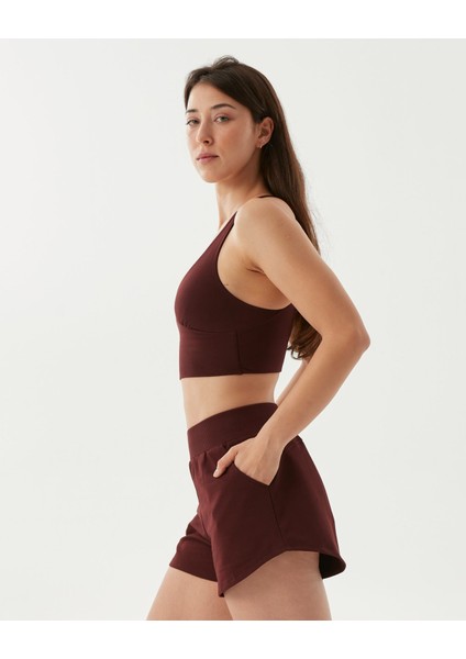 Kahverengi Bel Lastikli Ayarlanabilir Sweatshort Şort