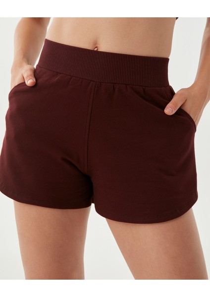 Kahverengi Bel Lastikli Ayarlanabilir Sweatshort Şort