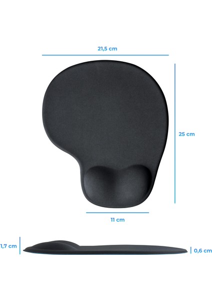 Bilek Destekli Mousepad Ergonomik Kaymaz Taban Siyah Mousepad - Oval