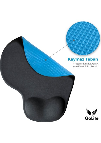 Bilek Destekli Mousepad Ergonomik Kaymaz Taban Siyah Mousepad - Oval