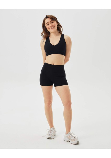Kadın Siyah Mini Şort - Gots Sertifikalı, Yüksek Bel, Önü Dikişsiz, Esnek Yazlık Spor Şort modelleri