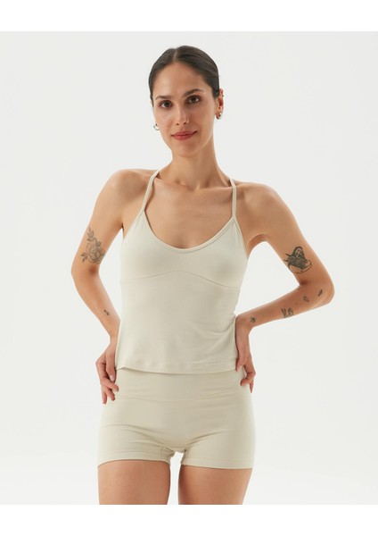 Kadın Krem Mini Boxer Şort - EcoVero Viskoz, Yüksek Bel, Çift Kat Kumaş, Önü Dikişsiz, Rahat Viskoz Şort fiyatları