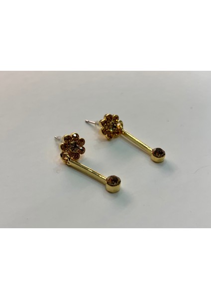 Kadın Gold Renk Zirkon Taşlı Klipsli Rodyum Kaplama Sallantılı Çiçek Küpe 2'li fiyatları
