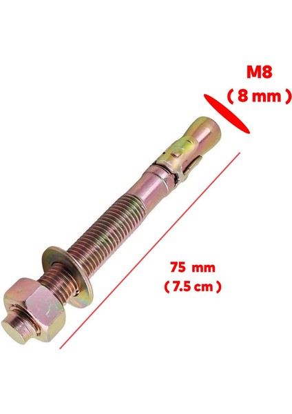 Saplamalı Klipsli Çelik Dübel M8X75 mm Raf Montaj Bağlantı Zemin Monte Tavan Beton Asma Aparat