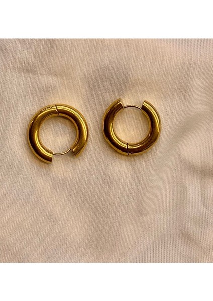 Kadın Halka Çelik Küpe Altın Gold Renk 2'li