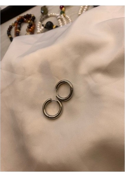 Kadın Gümüş Renk Halka Çelik Küpe 2'li 4cm