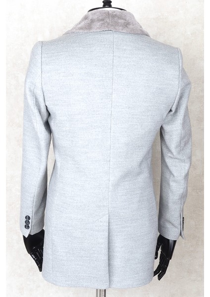 Jancarlucci Erkek Kruvaze Dar Kesim Açık Gri Çıkarılabilir Kürk Yaka Detaylı Kaşe Kaban fiyatları