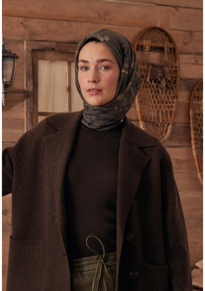 Aura Desen Pamuk Ipek Eşarp Acı Kahve