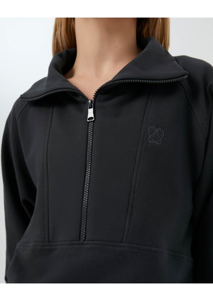 Antrasit Dik Yaka Yarım Fermuarlı Oversize Sweatshirt modelleri