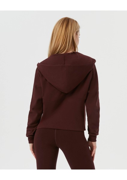 Kadın Bordo Kahverengi Fermuarlı Hoodie - Kapüşonlu, Fermuarlı, Uzun Kollu, Sertifikalı Organik Pamuk, Spor ve Günlük Kapüşonlu Eşofman Üstü fiyatları
