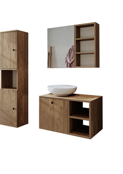 Lavabolu Mdf 75 cm Lotus Çekmeceli Banyo Dolabı + Aynalı Üst Dolabı + Banyo Boy Dolabı indirimleri
