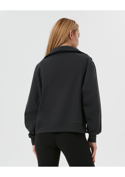 Kadın Antrasit Koyu Gri Dik Yaka Sweatshirt - Yarı Fermuarlı Sweat, Uzun Kollu, Sertifikalı Organik Pamuk, Nefes Alan Kumaş, Günlük ve Spor Eşofman Üstü fiyatları
