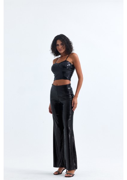 Geniş Paçalı Payet Pantolon | PNT32440 Siyah modelleri