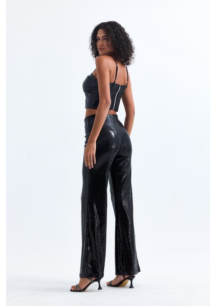 Geniş Paçalı Payet Pantolon | PNT32440 Siyah indirimleri