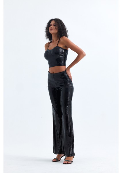Geniş Paçalı Payet Pantolon | PNT32440 Siyah fiyatları