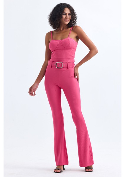 Kemer Detaylı Ottoman Pantolon | PNT34753 Pembe