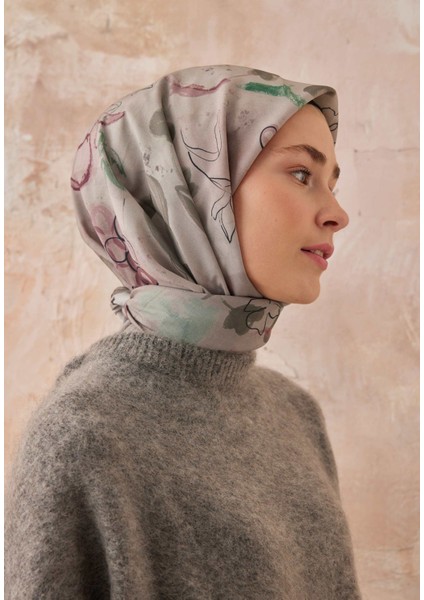 Hera Desen Pamuk Ipek Eşarp Leylak
