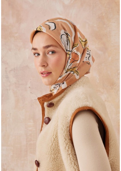 Aspen Desen Pamuk Ipek Eşarp Pastel Turuncu
