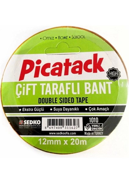 Picatack Çift Taraflı Bant  1010 (12 mm * 20 Mt) ( 3 Adet )