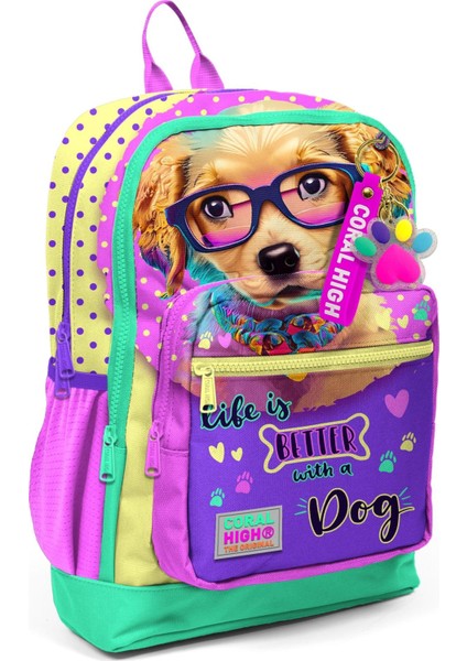 Kids Sarı Pembe Sevimli Köpek Desenli Okul Sırt Çantası 23752