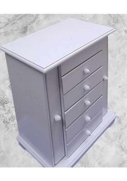 Hobi Dekoratif 90372 Takı Şifonyer 7çekm Gizli Çem Modüllü Parlak Beyaz El Yapım